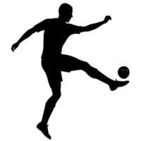 un' calcio giocatore calcio il palla silhouette, bianca sfondo vettore
