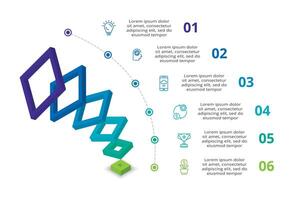 3d Infografica piramide, o confronto grafico con 6 colorato levitante strati. il concetto di livelli o stadi di un' attività commerciale progetto. realistico Infografica design modello. vettore