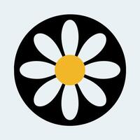 minimalista margherita fiore icona con nero cerchio sfondo vettore