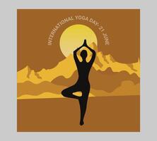 internazionale yoga giorno manifesto con silhouette di un' donna nel yoga posa vettore