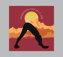 internazionale yoga giorno manifesto con silhouette di un' donna nel yoga posa vettore