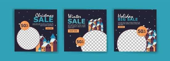 modello di post sui social media per la vendita di natale. offerta speciale di vendita della stagione pubblicitaria della carta dell'etichetta promozionale invernale e collezione di carte vettoriali dell'offerta perfetta.