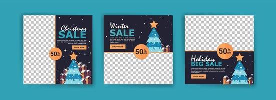 modello di post sui social media per la vendita di natale. offerta speciale di vendita della stagione pubblicitaria della carta dell'etichetta promozionale invernale e collezione di carte vettoriali dell'offerta perfetta.