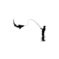 silhouette di il pescatore o pescatore catturare pesce, può uso per arte illustrazione, logo grammo, etichetta, o grafico design elemento vettore