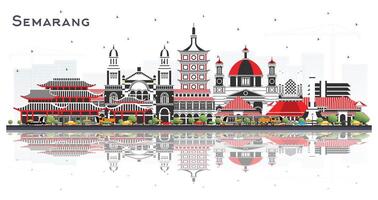 semarang Indonesia città orizzonte con colore edifici e riflessi isolato su bianca. attività commerciale viaggio e concetto con moderno architettura. semarang paesaggio urbano con punti di riferimento. vettore