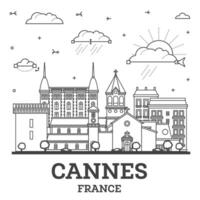 schema cannes Francia città orizzonte con moderno e storico edifici isolato su bianca. cannes paesaggio urbano con punti di riferimento. vettore