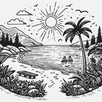 schizzo design per un illustrazione di un esotico spiaggia scena vettore