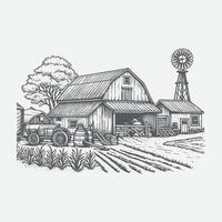 mano disegnato schizzo fienile azienda agricola illustrazione vettore