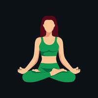 astratto senza volto donna seduta nel loto posa. Meditare ragazza su buio sfondo. internazionale yoga giorno. ragazza fare yoga. illustrazione vettore