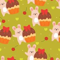 senza soluzione di continuità modello cartone animato carino coniglietto con cupcake. carino animale sfondo illustrazione per regalo avvolgere carta vettore