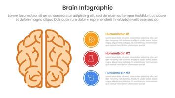 umano cervello Infografica modello bandiera con superiore Visualizza e cerchio pila descrizione con 3 punto elenco informazione per diapositiva presentazione vettore