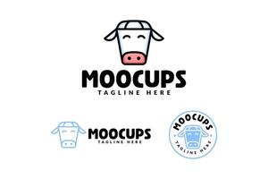 mucca testa con tazza forma logo design per azienda agricola e cibo e bevanda Prodotto attività commerciale vettore
