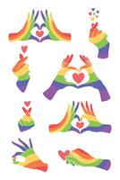 orgoglio mese celebrazione arcobaleno mano amore cartello vettore