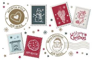 Natale francobolli mano disegnato impostare. . vettore