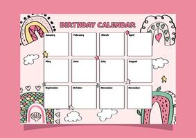 in stile boho bambini' compleanno calendario con boho arcobaleni nel il sfondo. vettore