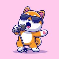 carino shiba inu cane cantando cartone animato vettore