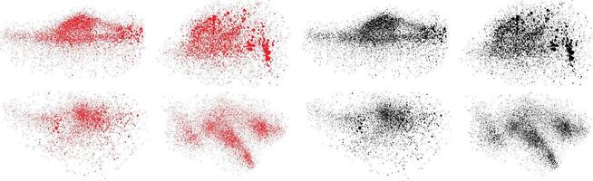 grunge effetto impostato di nero e rosso colore isolato schizzare spazzola ictus vettore