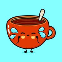pianto tazza di caffè carattere. mano disegnato cartone animato kawaii personaggio illustrazione icona. isolato su blu sfondo. triste tazza di tè personaggio concetto vettore