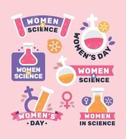 set di adesivi donne nel giorno della scienza vettore