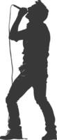 silhouette cantante uomo nel azione pieno corpo nero colore solo vettore