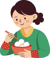 mangiare tangyuan, dolce riso palle, per bene fortuna illustrazione vettore