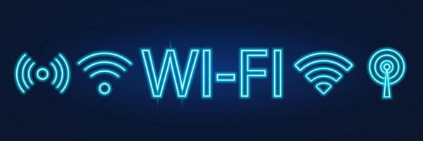 Wi-Fi segnale, blu neon splendore icona, impostato vettore