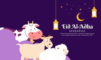 contento santo eid al adha mubarak carino bandiera cartone animato scarabocchio illustrazione vettore