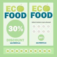 eco flyer, brochure, coupon promozionali o banner design con sconto adesivi vettore