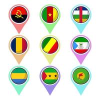 centrale africano paesi bandiere. piatto carta geografica elemento disegno, viaggio simboli, punto di riferimento simboli, geografia e carta geografica bandiere emblema. vettore