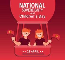 giornata della sovranità nazionale con decorazione a mongolfiera nel vettore di illustrazione piatta dei cartoni animati in sfondo rosso