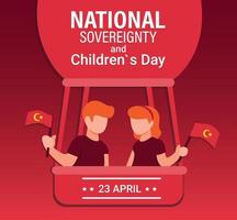 giornata della sovranità nazionale con decorazione a mongolfiera nel vettore di illustrazione piatta dei cartoni animati in sfondo rosso