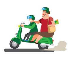 la grande mamma va al mercato per fare shopping con la motocicletta, vettore piatto dell'illustrazione del trasporto online