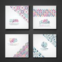 impostato eid adha mubarak saluto design con ornamentale colorato dettaglio di floreale mosaico islamico arte ornamento vettore