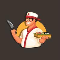 chef sushi tradizionale cibo giapponese ristorante mascotte concetto in fumetto illustrazione vettoriale