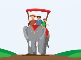 turista che cavalca un elefante sul fiume, viaggio di vacanza con la famiglia in asiatico. cartone animato piatto illustrazione vettoriale