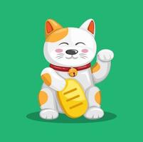 gatto fortunato aka maneki neko mascotte tradizionale asiatica nel vettore dell'illustrazione del fumetto