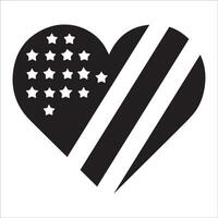 americano bandiera cuore illustrazione nel nero e bianca vettore