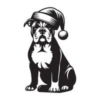 fiducioso americano bulldog con Natale cappello illustrazione nel nero e bianca vettore