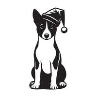 festivo basenji nel Natale cappello illustrazione nel nero e bianca vettore