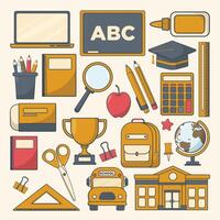 indietro per scuola impostato collezione icone scuola forniture scuola attrezzatura o elementi illustrazione vettore