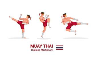 muay thai - thai boxe arte marziale tradizionale dalla thailandia figura insieme di icone di raccolta in cartone animato piatto illustrazione vettore isolato in uno sfondo bianco
