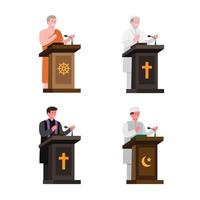 predicatore della religione nel set di raccolta del podio. cartone animato piatto illustrazione vettoriale modificabile isolato in sfondo bianco