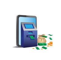 smartphone con bancomat, illustrazione vettoriale modificabile di concetto di mobile banking online