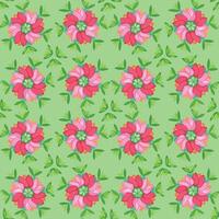 , senza soluzione di continuità geometrico modello di mandala composizione buio rosa tulipano e verde le foglie su verde sfondo. popolare stile. per estate donne vestiti, cenare, casa arredamento, involucro carta. vettore