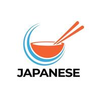 la minestra ciotola e bastoncini asiatico cibo simbolo per ristorante logo design illustrazione vettore