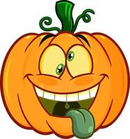 pazzo Halloween zucca cartone animato emoji viso personaggio con Sciocco espressione vettore
