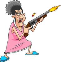 arrabbiato nonna cartone animato personaggio tiro con un' fucile pompa vettore