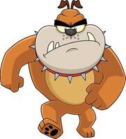 arrabbiato Marrone bulldog cartone animato personaggio a piedi vettore