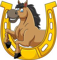 delineato cavallo cartone animato portafortuna personaggio nel un' ferro di cavallo vettore