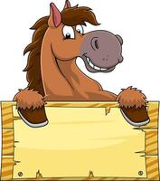 cavallo cartone animato portafortuna personaggio al di sopra di un' vuoto di legno cartello tavola vettore